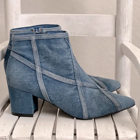 C Comfort Est 1946 Blue Denim Ankle Boots Booties Heels Boho Western 10 - Picture 6 of 11